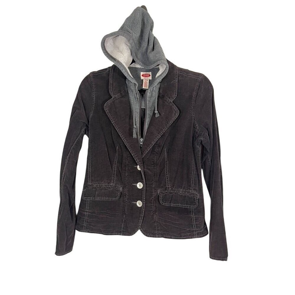 Retro Corduroy‎ Hoodie Jacket 7 Black Y2K Grunge Preppy Classic Metallic 80s